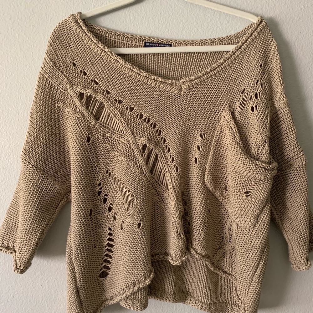 Brandy Melville Tan Crocheted Sweater